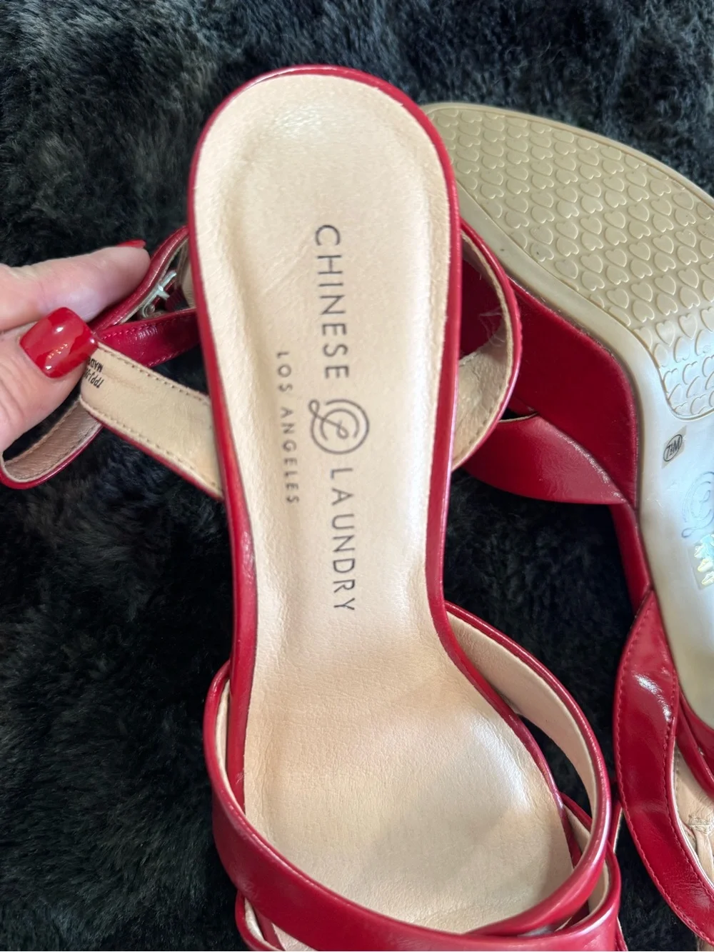 Chinese Laundry Red Crisscross Block Heel Sandals